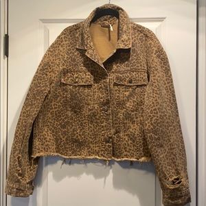 Free People Leopard Denim Jacket